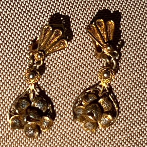 Victorian Etruscan filagree art nouveau Revival gold silver signed 925 Earrings - Picture 6 of 12